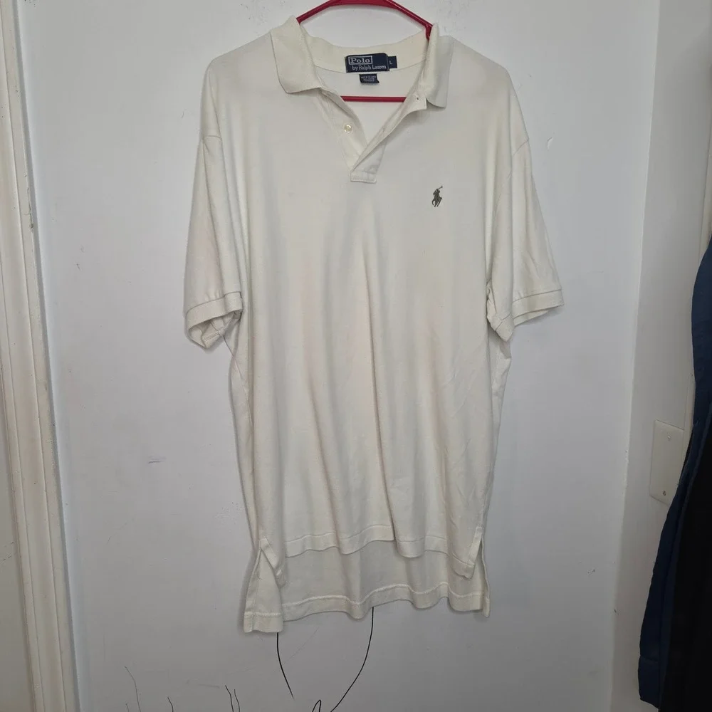 Polo Ralph Lauren Mens Large Cream White Short Sleeve Cotton Pony Logo Polo